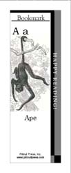 A is for Ape Bookmark This bookmark depicts the letter A and an ape.