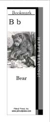 This bookmark depicts the letter B and a mother bear with her cubs.