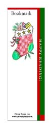 This bookmark depicts a Christmas stocking filled with goodies.