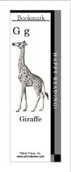 This bookmark depicts the letter G and a giraffe.