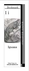 This bookmark depicts the letter I and an Iguana.