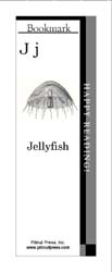 This bookmark depicts the letter J and a jellyfish.