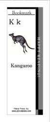 This bookmark depicts the letter K and a Kangaroo.