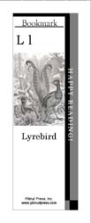 L is for Lyrebird Bookmark This bookmark depicts the letter L and a lyrebird.