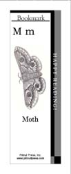 This bookmark depicts the letter M and a moth.