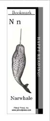 This bookmark depicts the letter N and a narwhale.