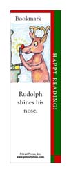 This bookmark depicts Rudolph polishing his nose.