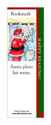 This bookmark depicts Santa planning his Christmas delivery route.