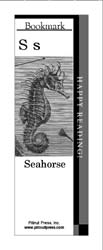 This bookmark depicts the letter S and a Seahorse.