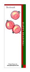 This bookmark depicts tumbling Christmas ornaments.