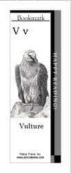 This bookmark depicts the letter V and a Vulture.