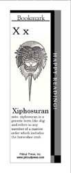 X is for Xiphosuran Bookmark This bookmark depicts the letter X and a Xiphosuran.