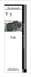 This bookmark depicts the letter Y and a Yak.