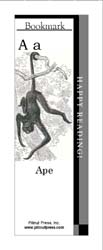 This bookmark depicts the letter A and an ape.